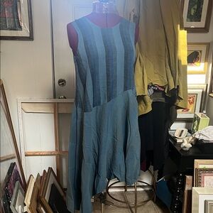 Cynthia Ashby Blue Striped Sleeveless Dress nwt asymmetrical